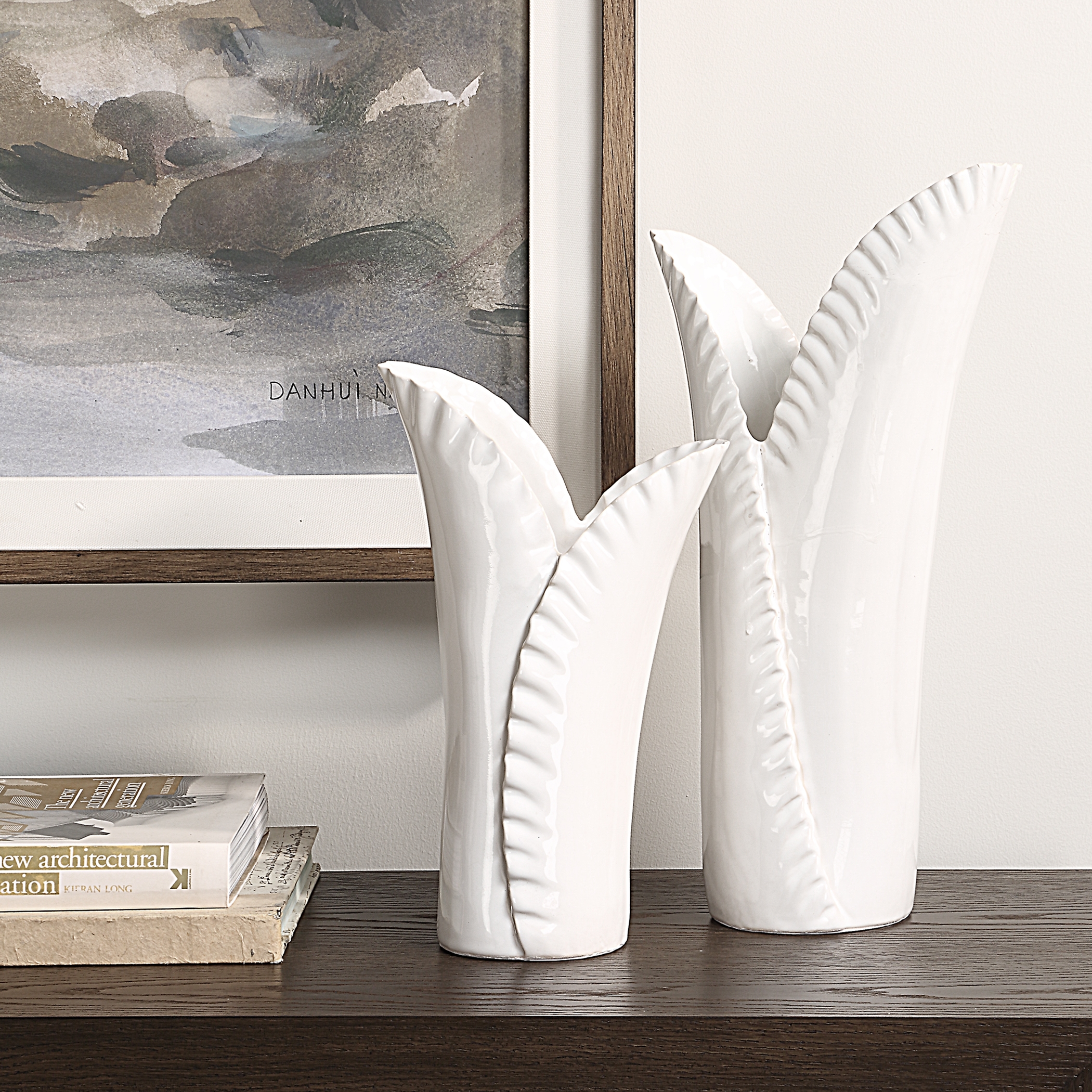 Leafscape White Vases Set/2