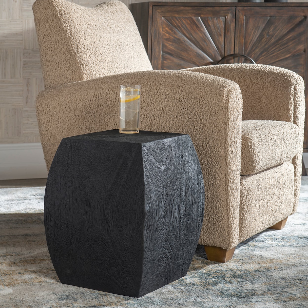 Uttermost Grove Grove Black Wooden Accent Stool