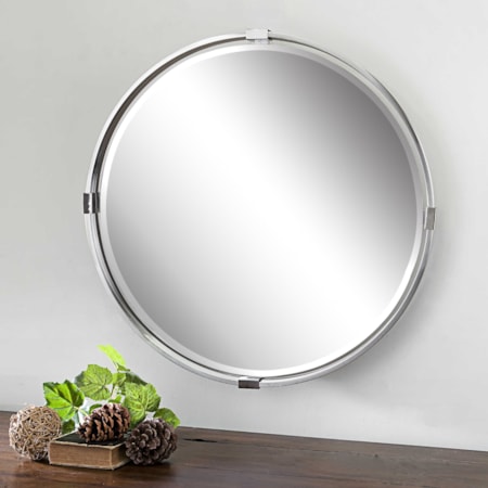 Tazlina Brushed Nickel Round Mirror