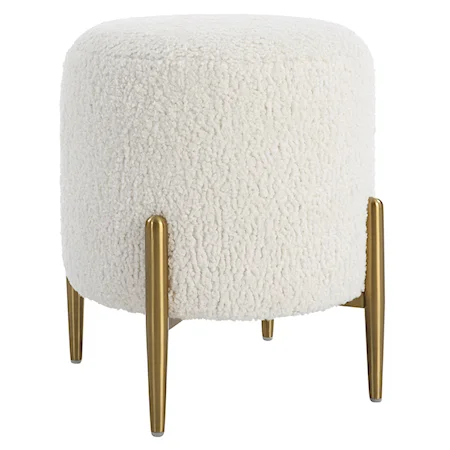 Arles White Shearling Brass Ottoman