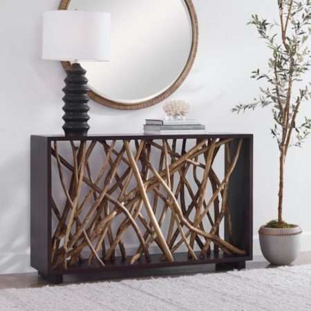 Teak Maze Console Table