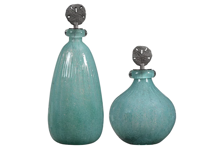 Accessories Mellita Aqua Glass Bottles, S/2 by Uttermost at Del Sol Furniture