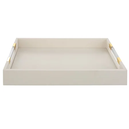 White Faux Shagreen Tray with Acrylic And Brass Handles