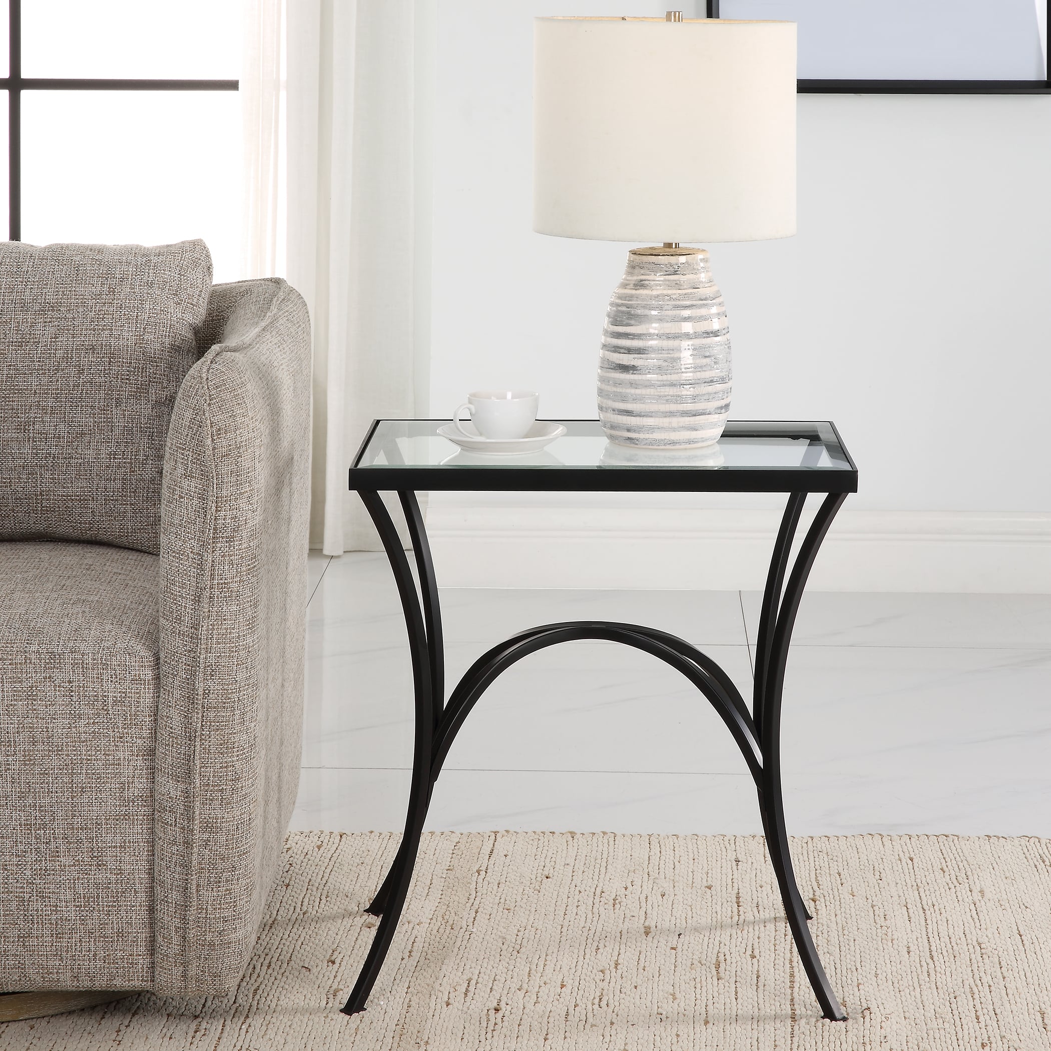 Uttermost Alayna 22911 Alayna Black Metal & Glass End Table Corner