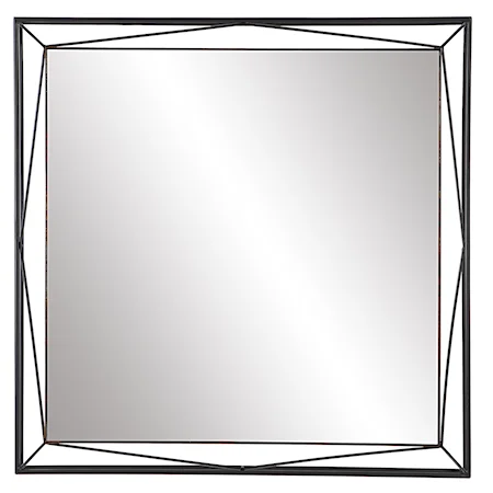 Modern Square Mirror with Angular Metal Frame