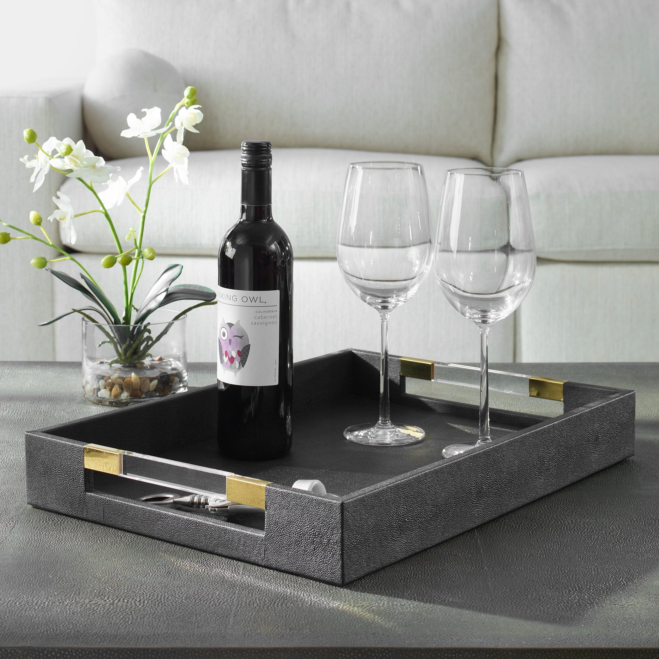 Uttermost Wessex Black Faux Shagreen Tray