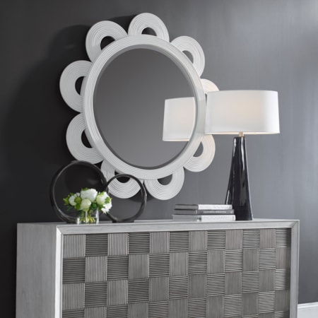 Clematis White Rattan Round Mirror