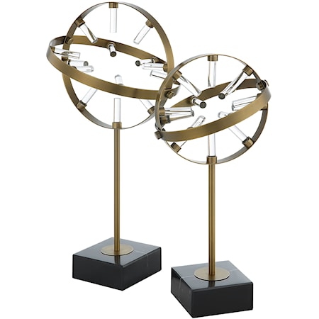 Realm Spherical Brass Sculptures Set Of 2
