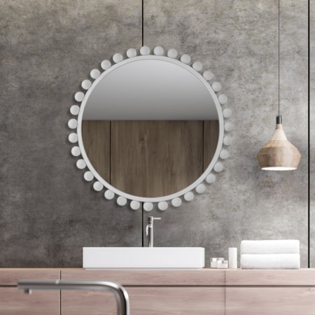 Cyra White Round Mirror