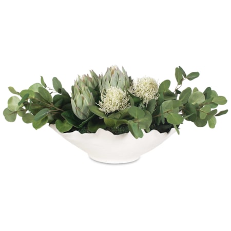 Protea Blooms White Bowl Centerpiece