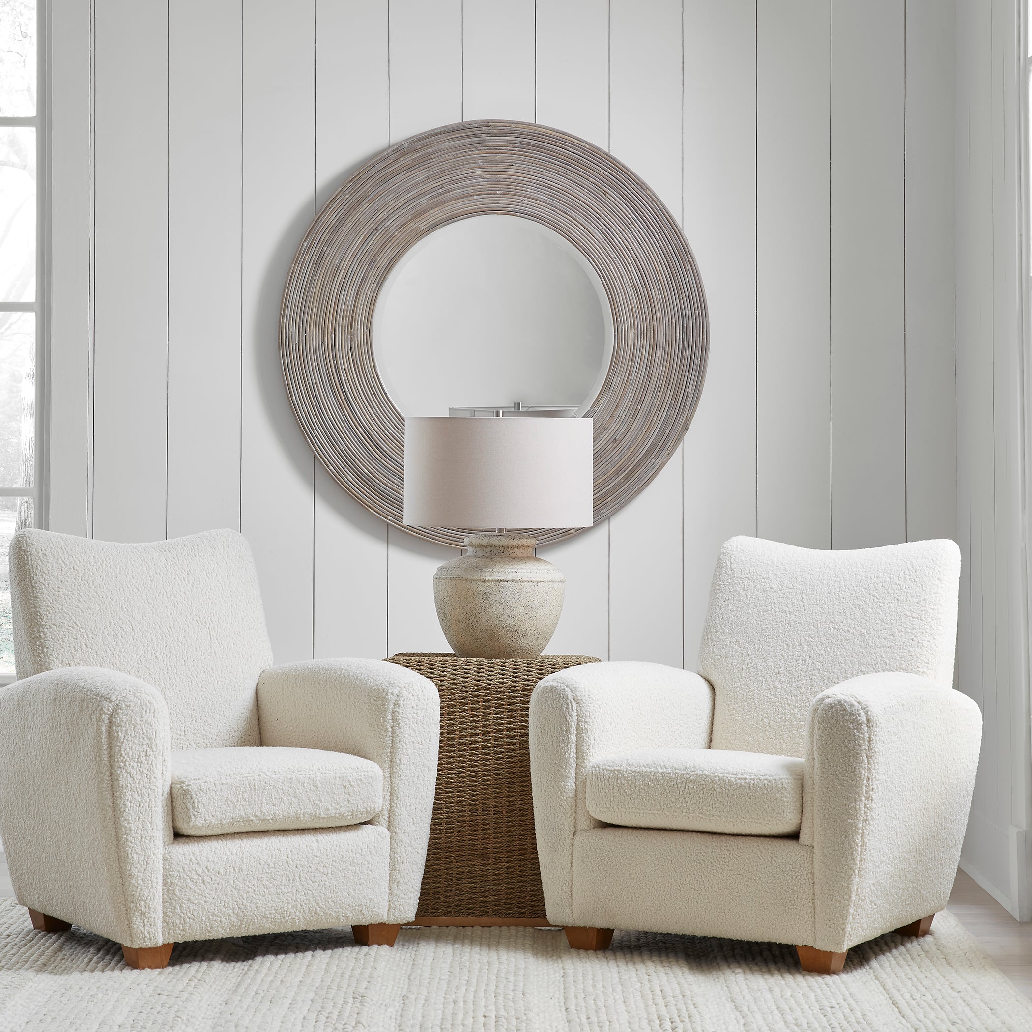 White Washed Round Mirror