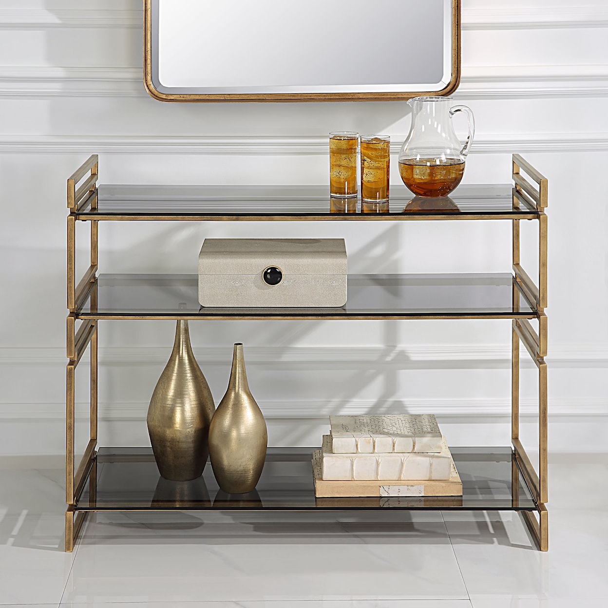 Uttermost Stacked Up Stacked Up Gray Glass Console Table