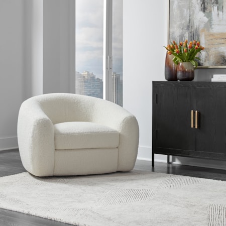 Upholstered Faux Shearling Swivel Chair