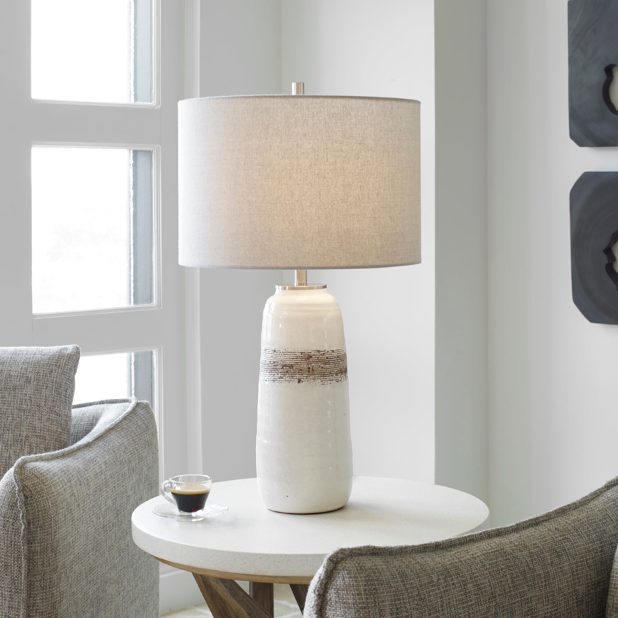 White Crackle Table Lamp