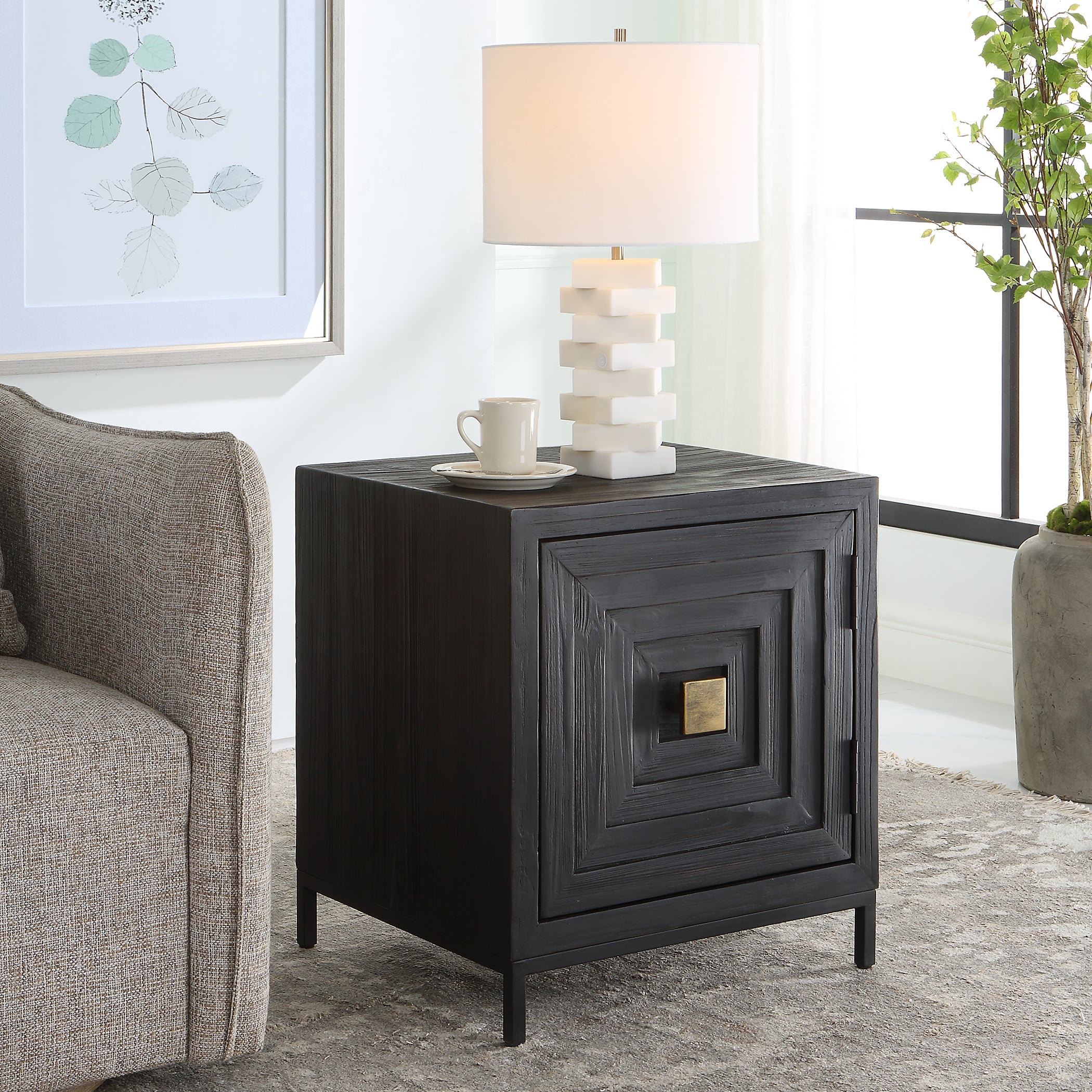 Geometric End Table with Storage