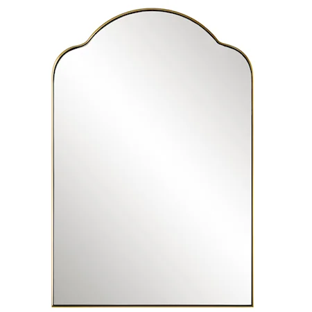 Contemporary Arched Wall Mirror with Brass Mirror Trim
