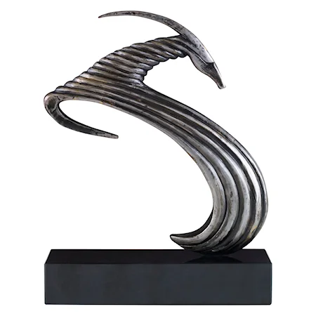Contemporary Ram Sculpture with Black Marble Base