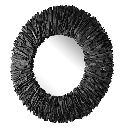 Teak Branch Black Round Mirror