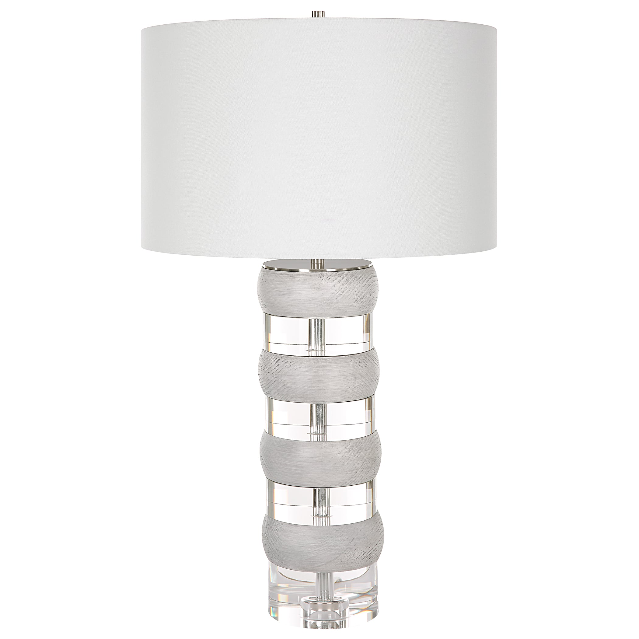 Crystal and Wood Table Lamp with White Shade