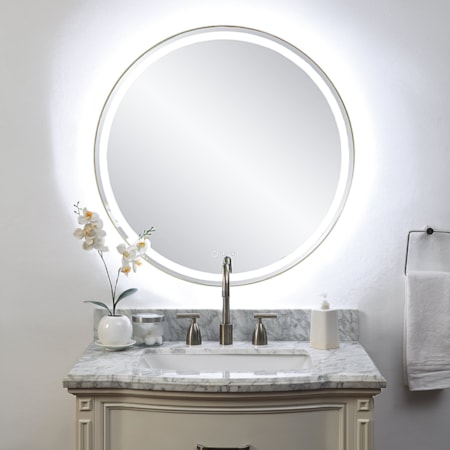 Crofton Lighted Brass Round Mirror