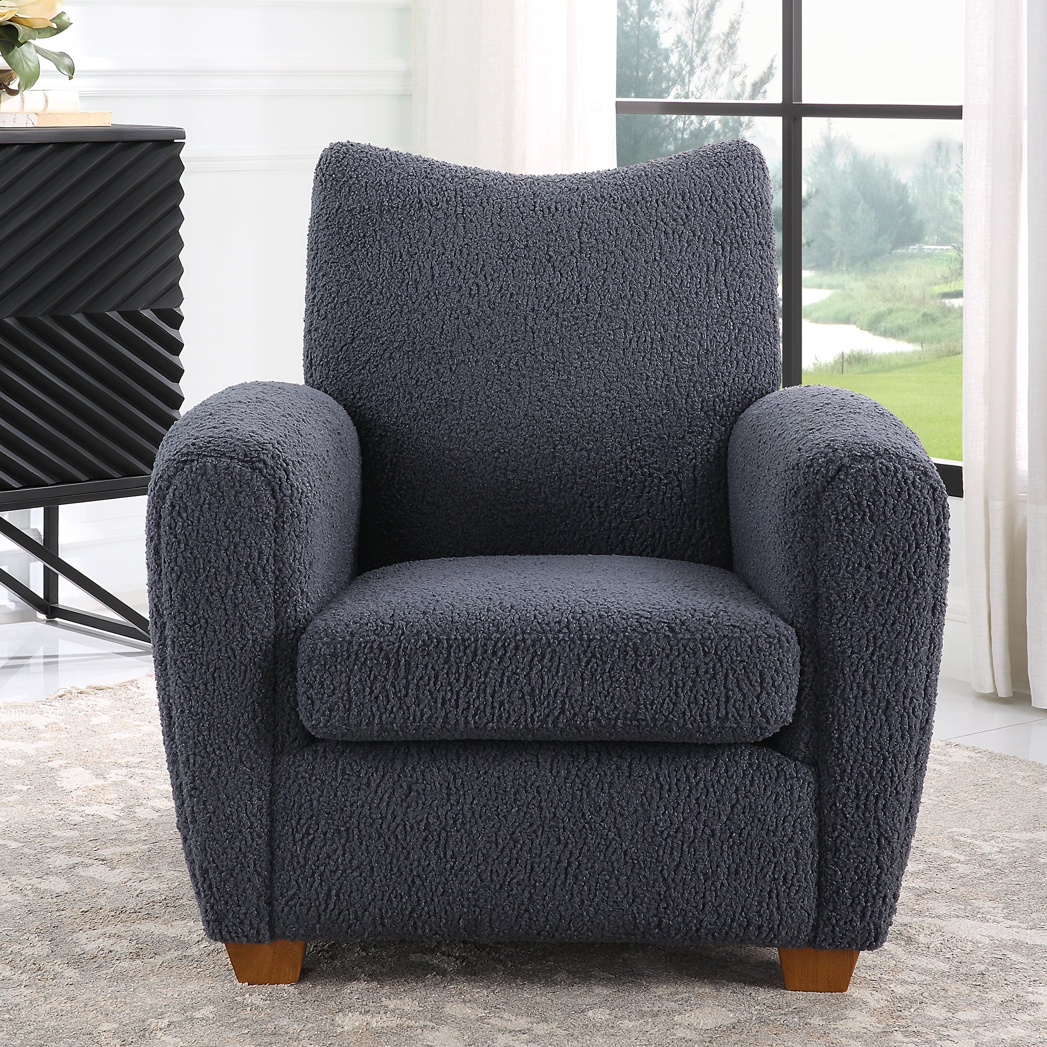 Gray Faux Shearling Accent Chair