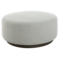 Contemporary Large Gray Cocktail Ottoman with Wood Base