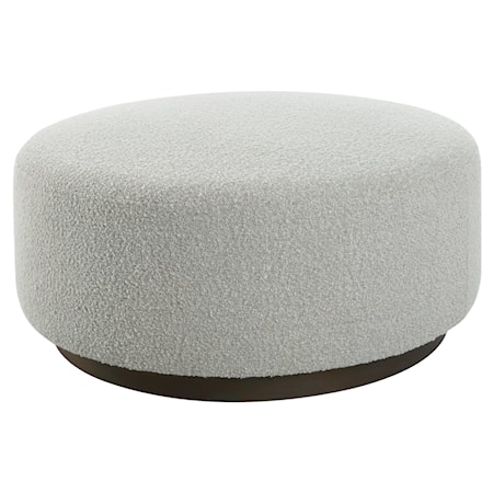 Large Gray Cocktail Ottoman with Wood Base