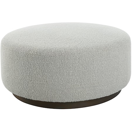 Large Gray Cocktail Ottoman with Wood Base