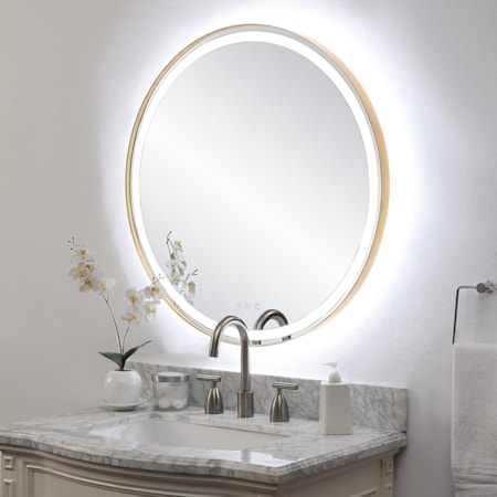 Crofton Lighted Brass Round Mirror