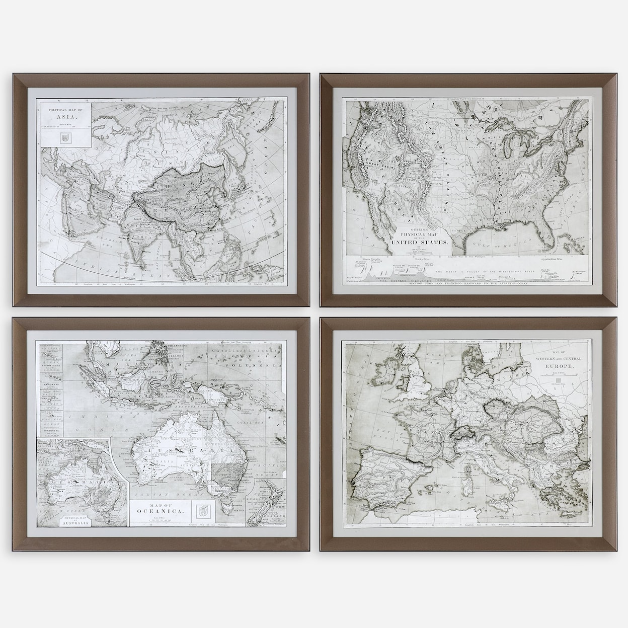 Uttermost Framed Prints World Maps (Set of 4)