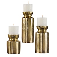 Amina Antique Brass Candleholders (Set of 3)