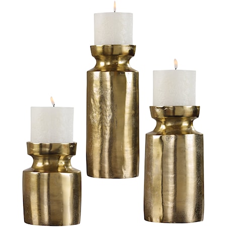 Amina Antique Brass Candleholders (Set of 3)