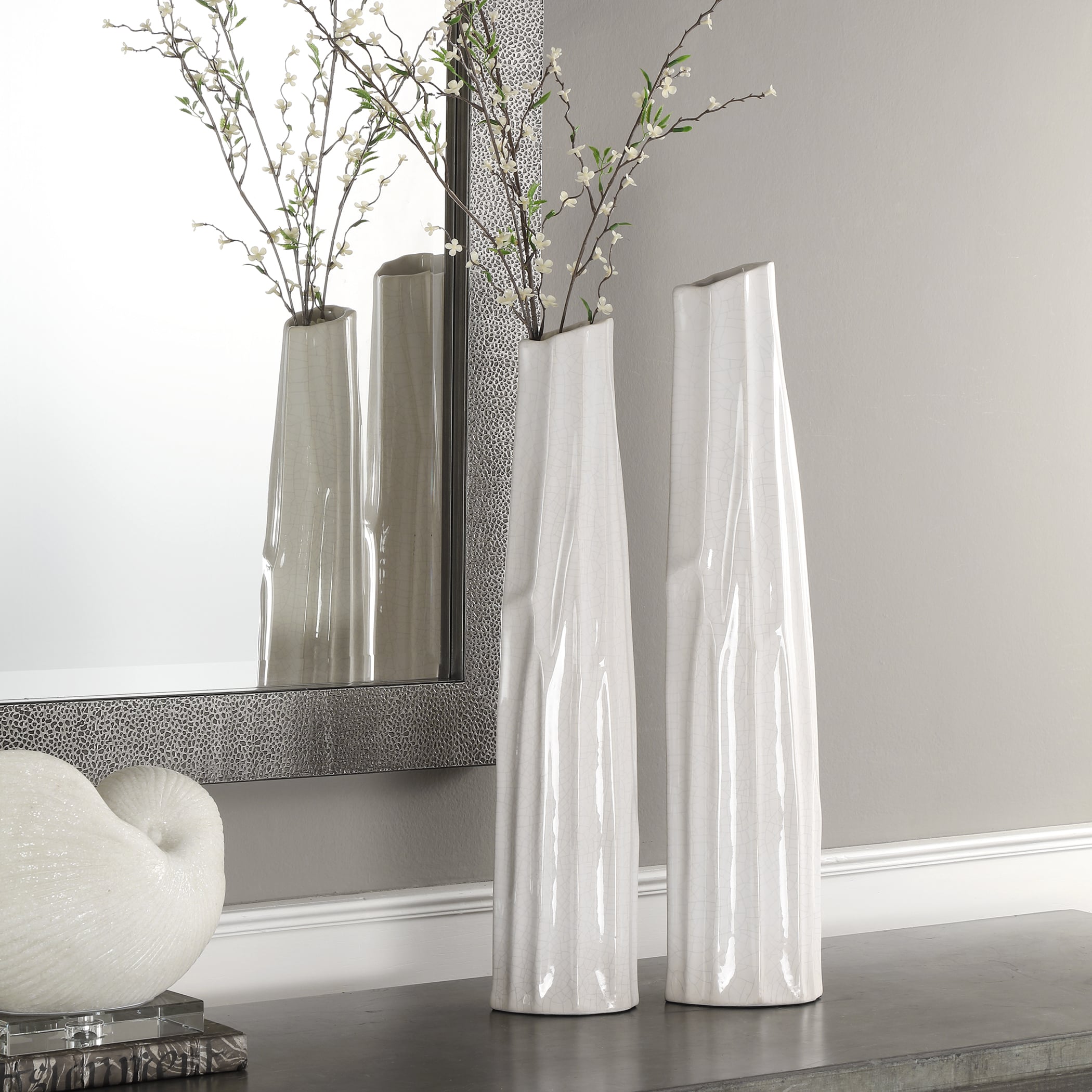 Kenley Crackled White Vases S/2