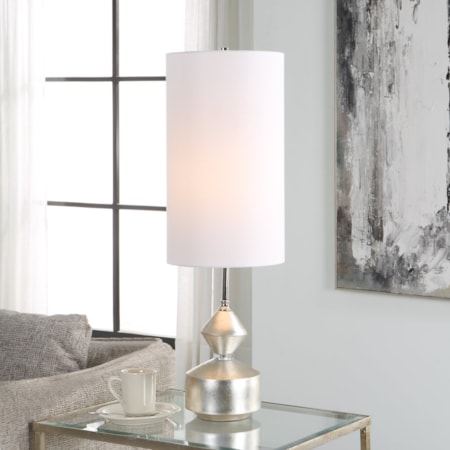 Silver Buffet Table Lamp with White Shade