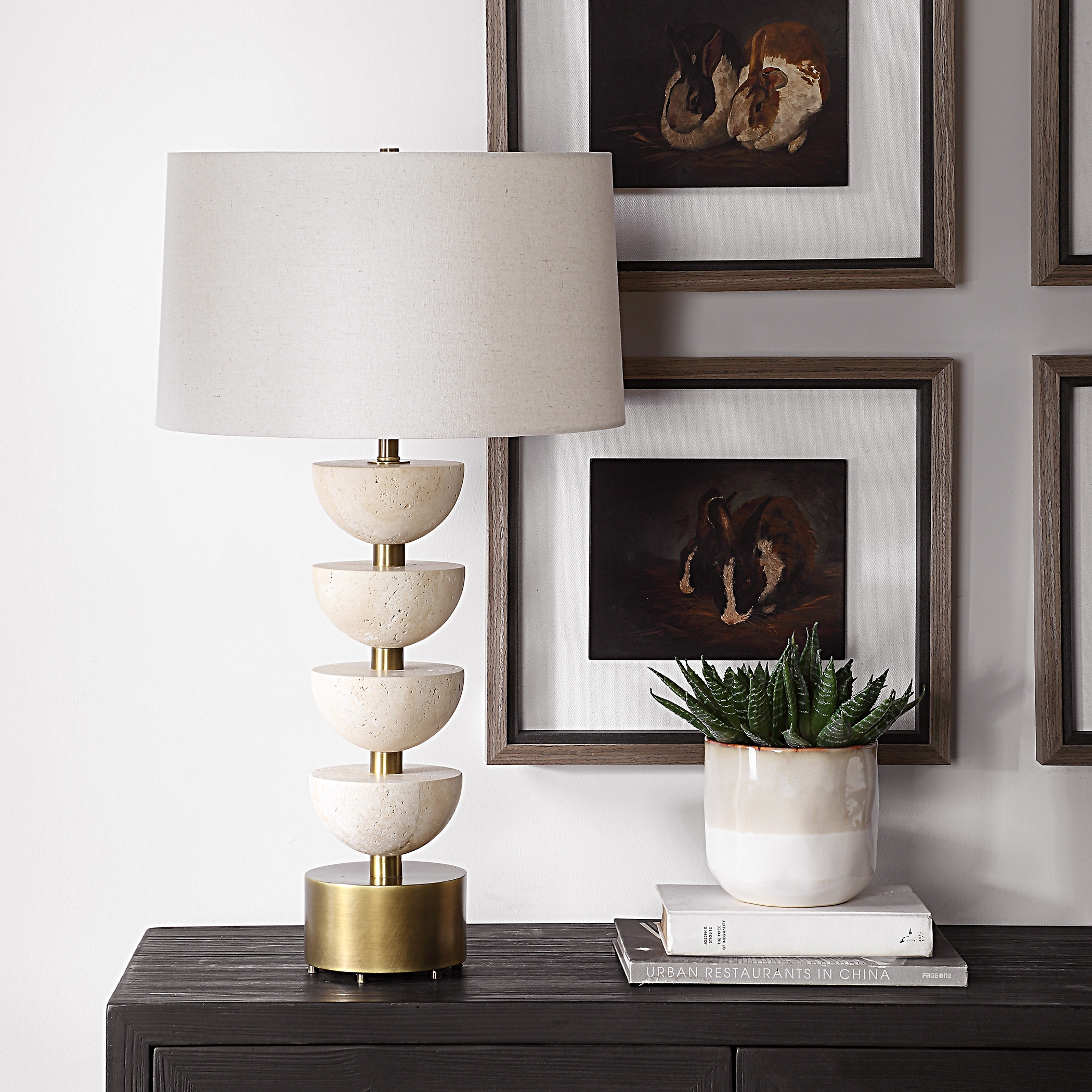 Hemisphere Travertine Table Lamp