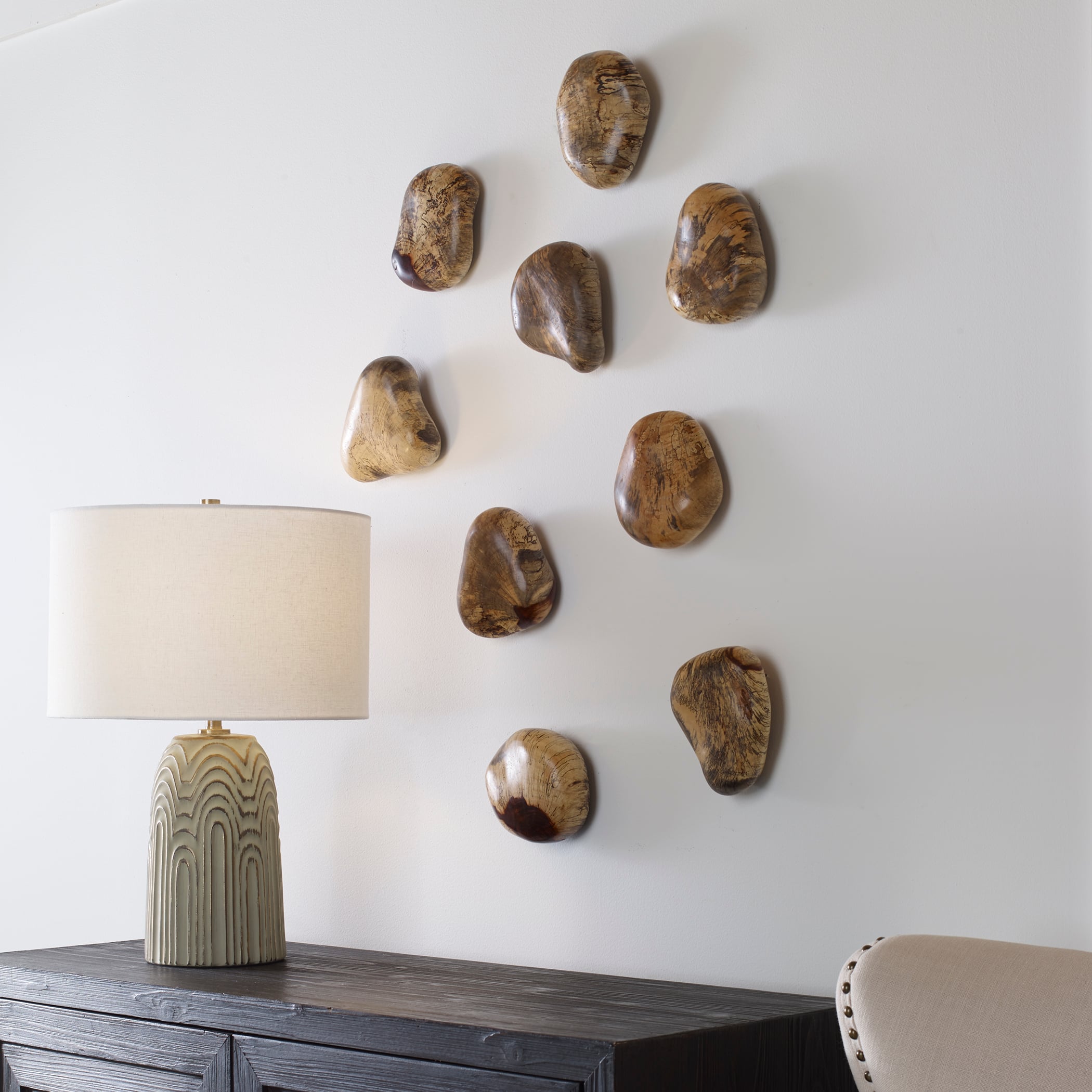 Pebbles Blonde Wood Wall Décor S/9