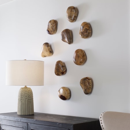 Pebbles Blonde Wood Wall Décor S/9