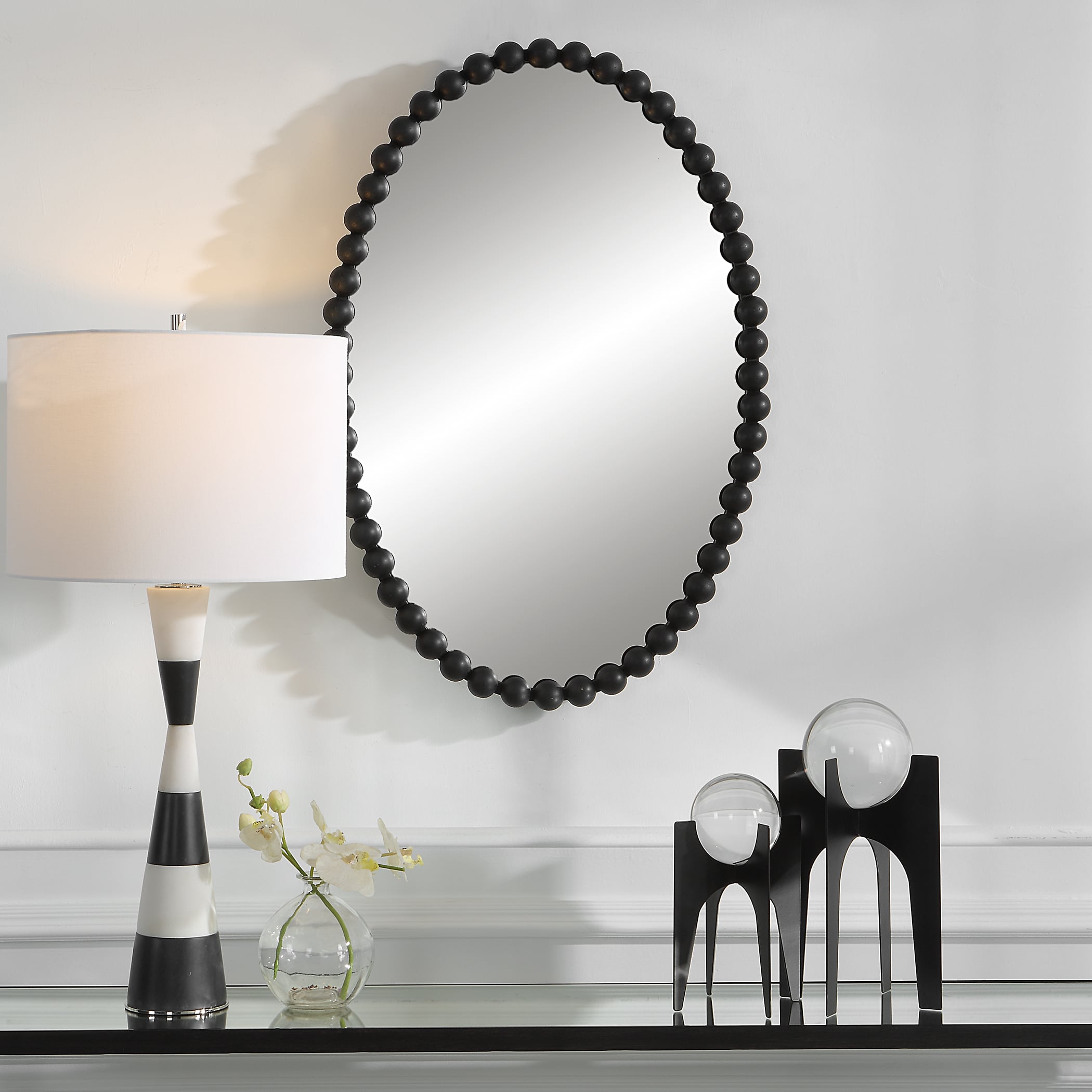Oval Wall Mirror with Black Mirror Trim