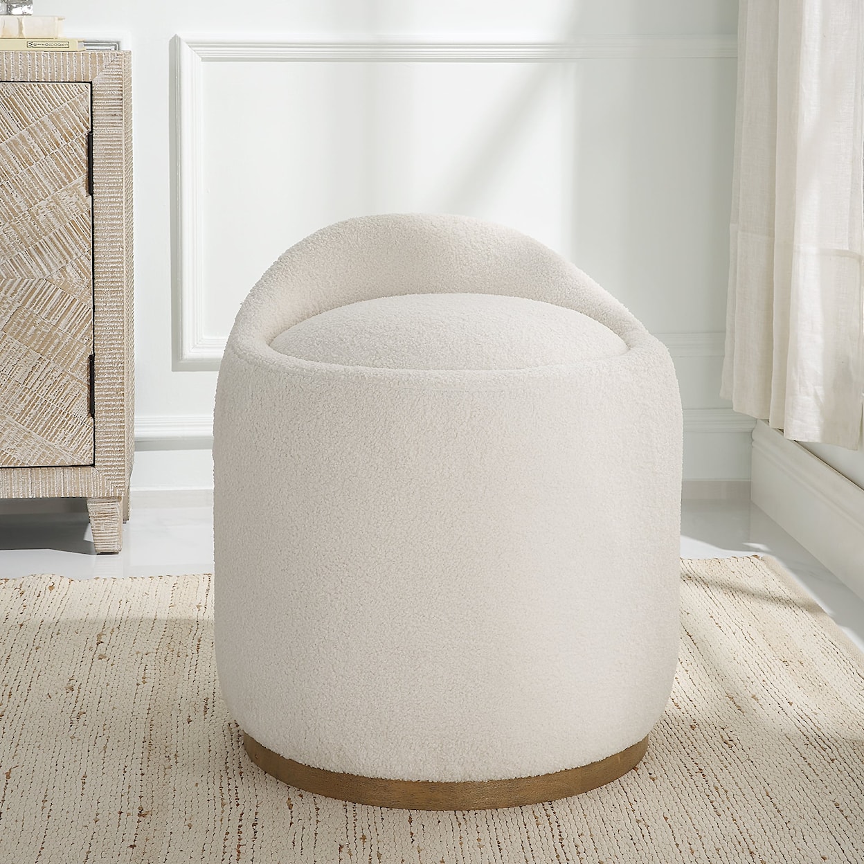 Uttermost Swirl Swirl Swivel Sheepskin Ottoman