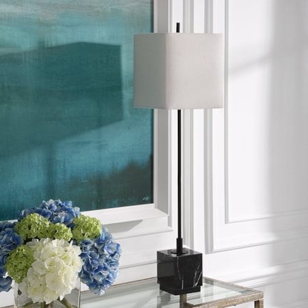 Black Buffet Lamp with A Marble Block Foot