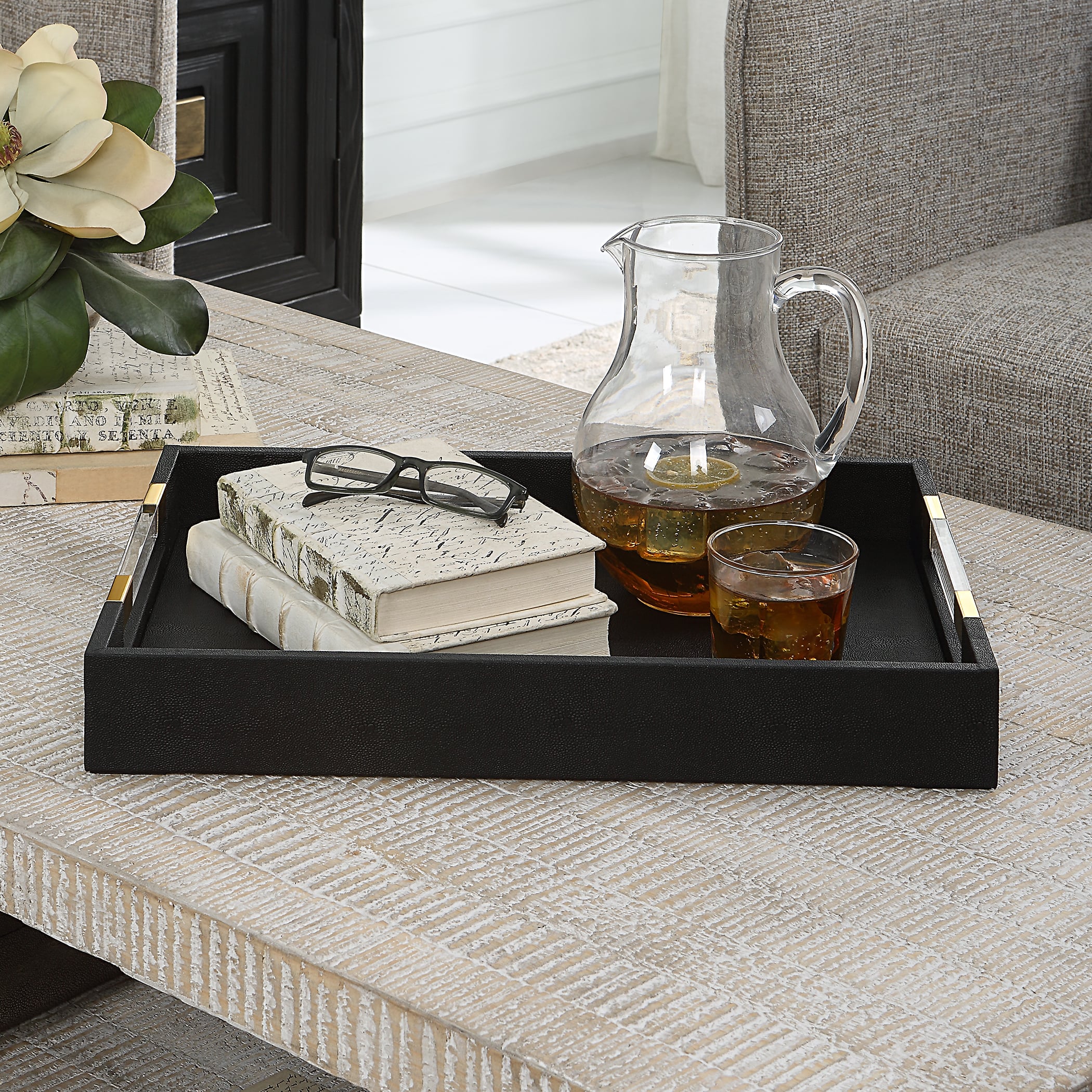 Uttermost Wessex Black Faux Shagreen Tray