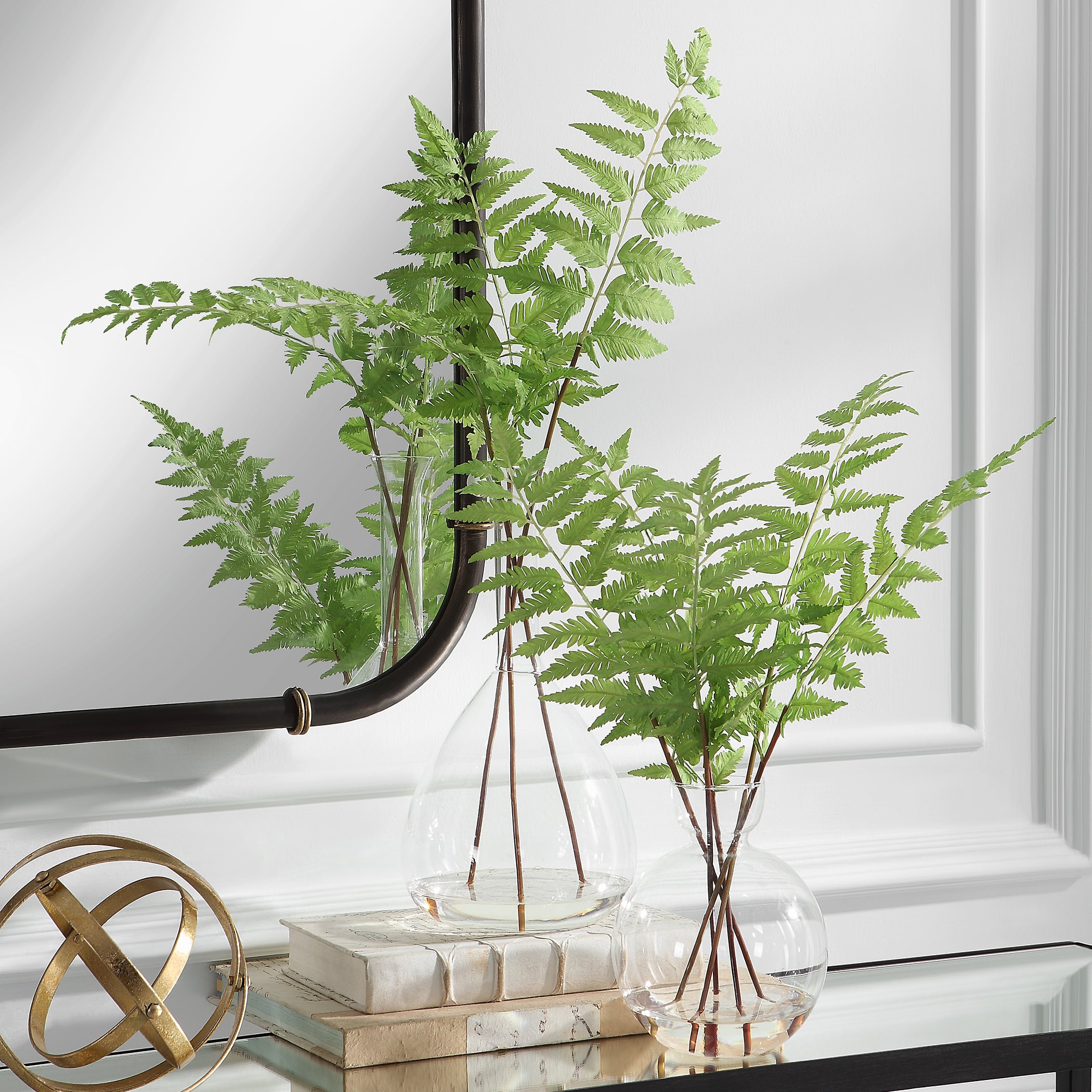 Country Ferns with Glass Vases- Set of 2