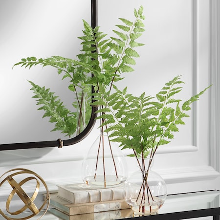 Country Ferns with Glass Vases- Set of 2