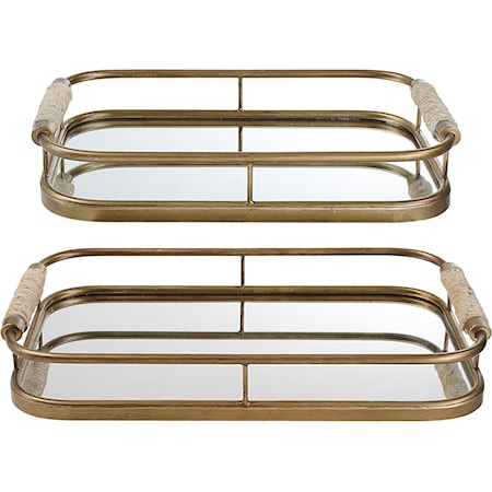 Rosea Brushed Gold Trays, S/2