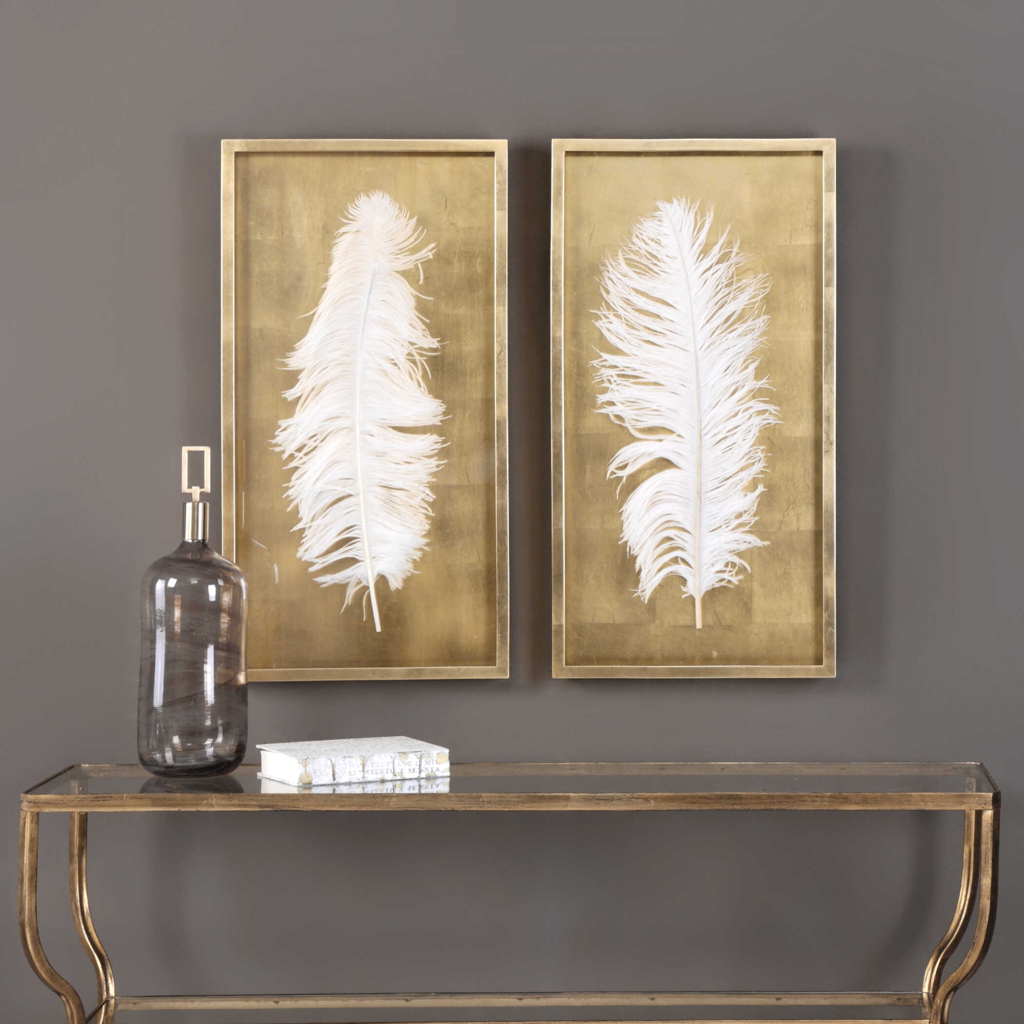 White Feathers Gold Shadow Box