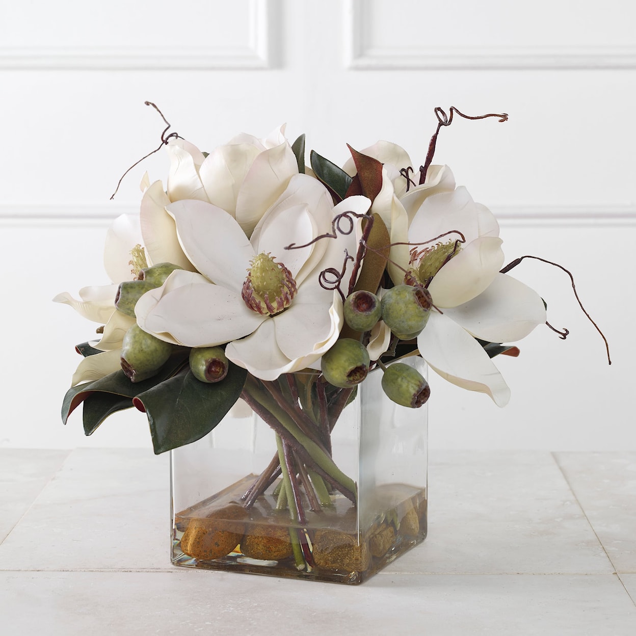 Uttermost Dobbins Magnolia Magnolia Bouquet with Glass Vase