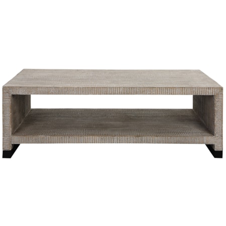 White Washed Coffee Table with Open Shelving