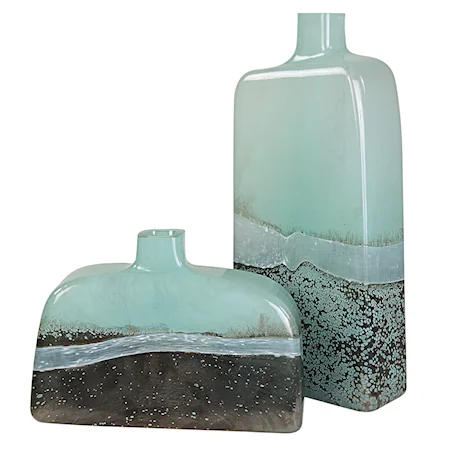Fuze Aqua & Bronze Vases, Set Of 2