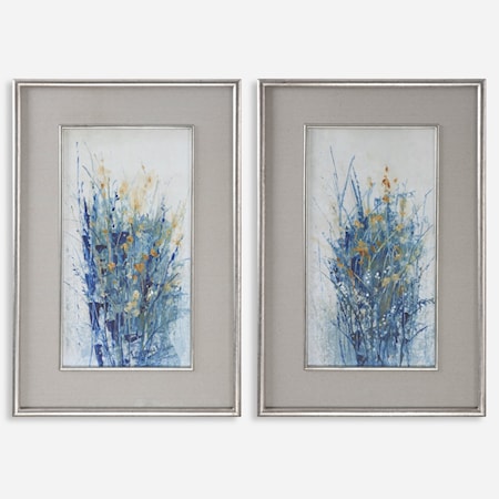 Indigo Florals Framed Prints, S/2