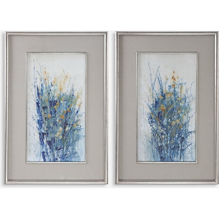 Indigo Florals Framed Prints, S/2